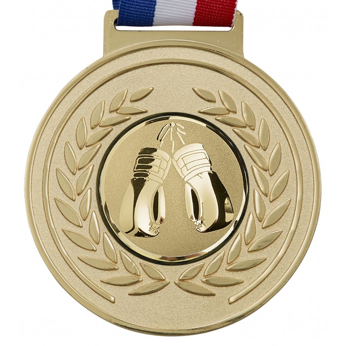 100MM BOXING MEDAL & RIBBON -  OLYMPIC SIZED - GOLD
